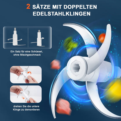 Bear Mini Zerkleinerer elektrisch 0,6 L + 2 L, Glasbehälter, 2 Stufen