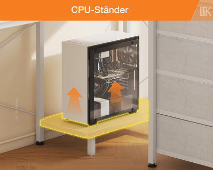 ODK Eckschreibtisch L-Form 140x80cm - Schubladen, USB, Weiss