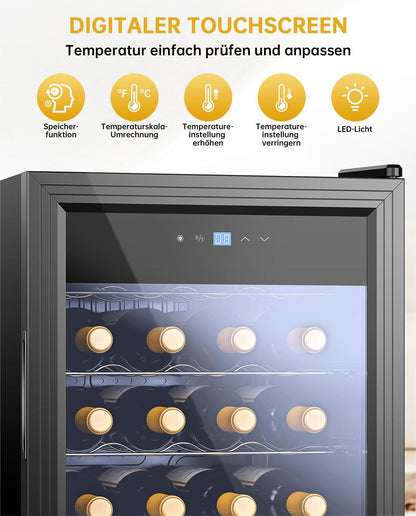 WIE Weinkühlschrank 82 Liter für 28 Flaschen, Kompressor, 5–18 °C