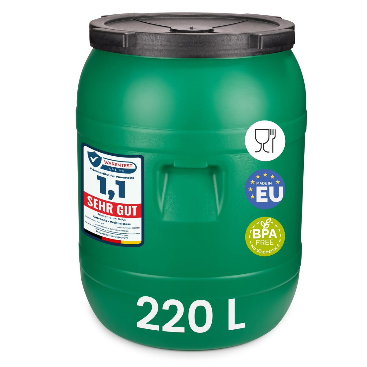 Garronda Weithalsfass 220 Liter HDPE mit Deckel grün GD-0078 aus grünem Kunststoff