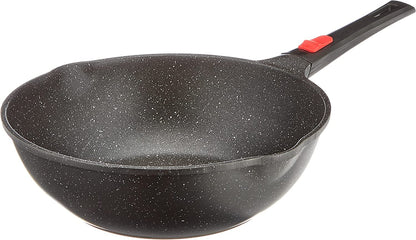 Kamberg Wok 30 cm Aluminiumguss mit Glasdeckel und abnehmbarem Griff
