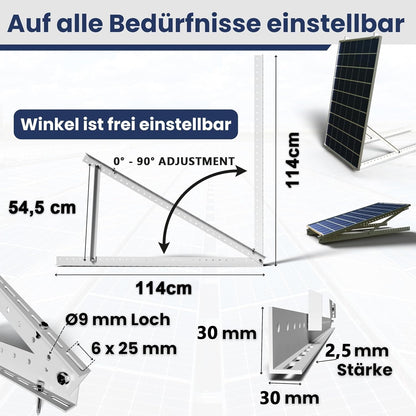 GLIESE Solarmodul-Halterung 114 cm, verstellbar 0°–90°, 2 Sets