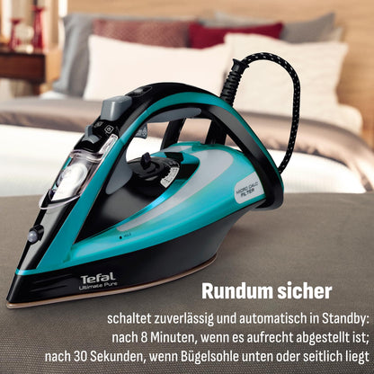 Tefal Ultimate Pure Dampfbügeleisen FV9844, 3200 W, schwarz/türkis