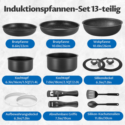 BEZIA Induktions Pfannen Set - Abnehmbare Griffe Antihaft
