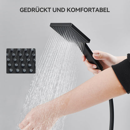 Auralum Duschsystem mit Thermostat, Regendusche 30 x 30 cm, schwarz