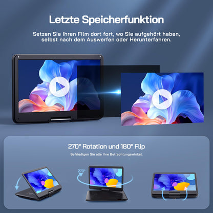WOLFANG Tragbarer DVD-Player WDV02, 15,6 Zoll HD Display, Schwarz