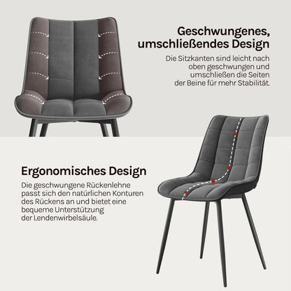 WOLTU Esszimmerstühle 2er Set Samt gepolstert – Dunkelgrau