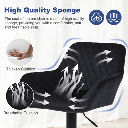 ralex-chair Samt Barhocker - höhenverstellbar drehbar schwarz 2er Set