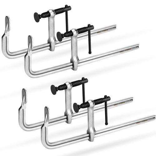 SHALL Schraubzwingen Set 4 Stück, 300 mm Spannweite, Schmiedestahl mit vernickelter Oberfläche