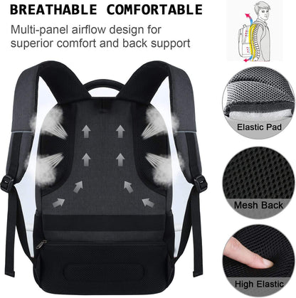 Marcello Laptop Rucksack 17,3 Zoll mit USB-Ladeanschluss, Retro-Schwar