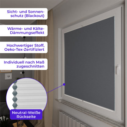 SchattenFreude Thermo-Waben-Plissee nach Mass, Blackout
