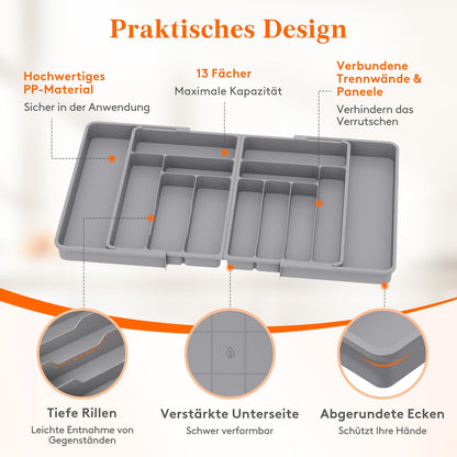 Lifewit Besteckkasten für Schubladen, verstellbar, 11-13 Fächer, grau