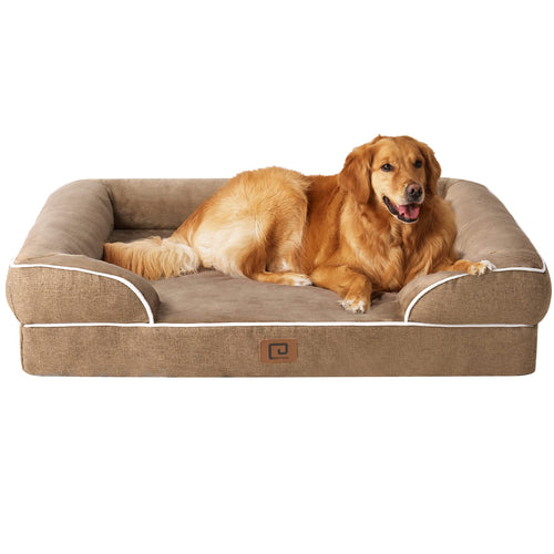EHEYCIGA orthopädisches Hundebett grosse Hunde Memory Foam - Kamel. Kamelfarbenes Bett, stützt Gelenke u. Wirbelsäule.