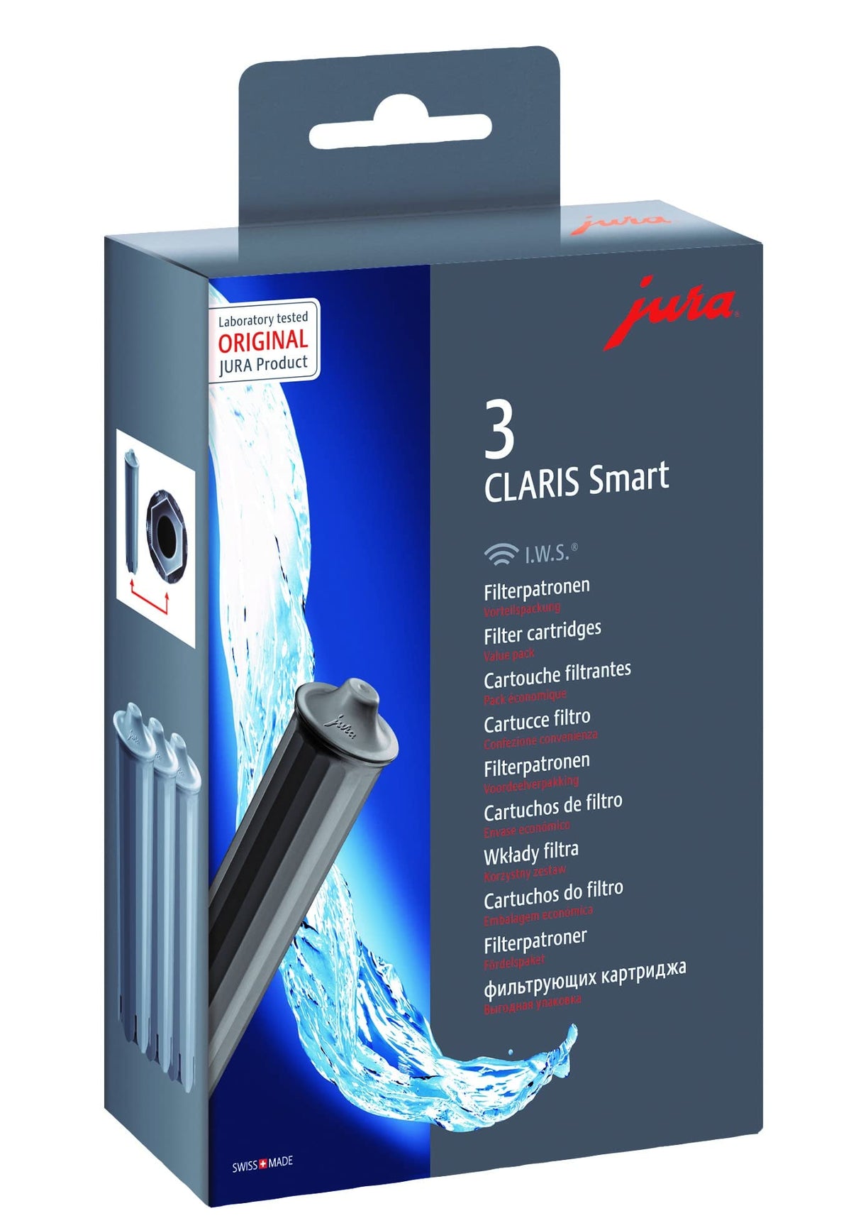 Jura Claris Smart Filterpatrone 71794 für Kaffeevollautomaten, 3 Stück, grau