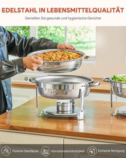 Wilprep Chafing Dish Set Speisenwärmer - 2er Set Rund 5L