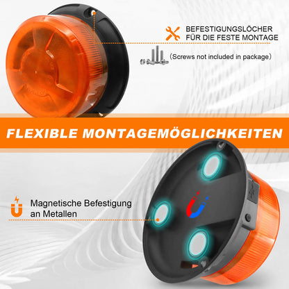 Dinfu LED Rundumleuchte Akku, gelbe Warnleuchte 12V mit Magnetfuss