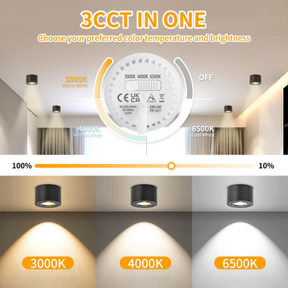 GeyouLux LED Aufbauspot dimmbar, 3CCT Deckenspot schwarz, 4 Stück