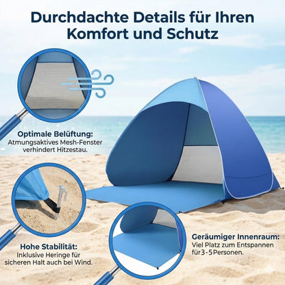GROWZELT Strandmuschel Pop Up XXL, UV-Schutz 50+, 3-5 Personen