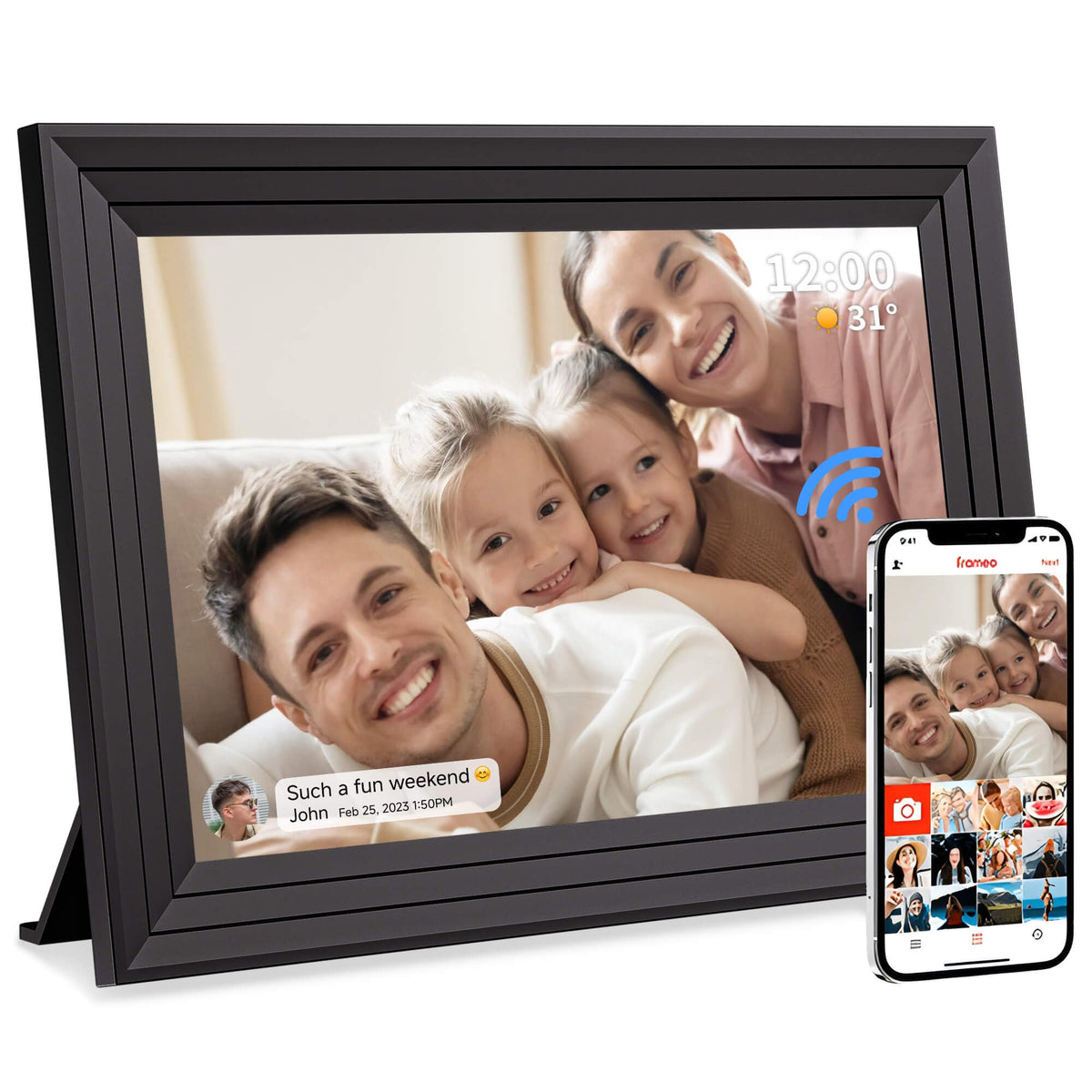 Luakug Digitaler Bilderrahmen WLAN 10,1 Zoll 32 GB IPS Touchscreen zur Wiedergabe von Fotos und Videos