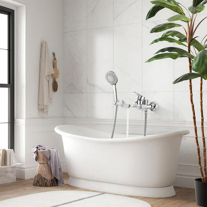 Hermodly Badewannenarmatur mit Handbrause, Messing verchromt