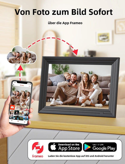 Luakug Digitaler Bilderrahmen WLAN 10,1 Zoll 32 GB IPS Touchscreen