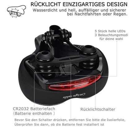 DAWAY C99 Velosattel mit Rücklicht, Memory-Schaum und Federung