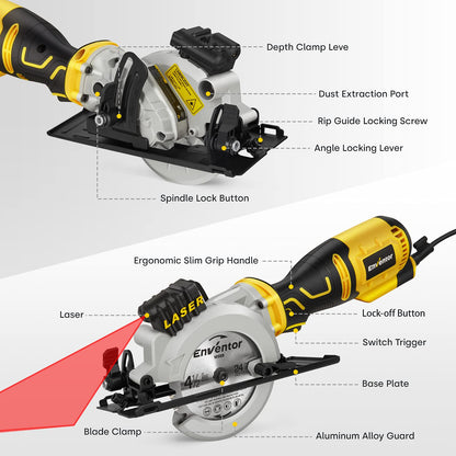 ENVENTOR Mini Handkreissäge 705W - Mit Laser & Schiene