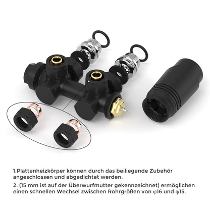 VANCOCO Multiblock Hahnblock mit Thermostat 50 mm schwarz