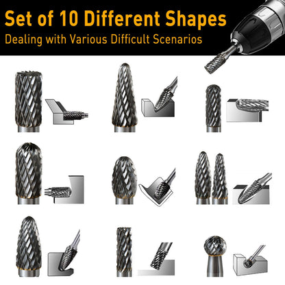 FOTYBEI Hartmetall Frässtifte Set 10-teilig, Doppelschnitt 6 mm Schaft