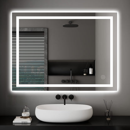 Dripex Badezimmerspiegel LED Touch Kaltweiss 60x80 cm. Rechteckiger Spiegel mit kaltweißer LED-Beleuchtung und Touch-Sensor für Badhygiene.