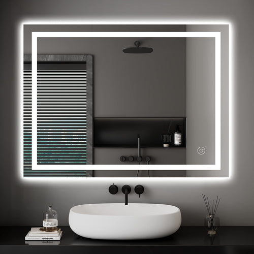 Dripex Badezimmerspiegel LED Touch Kaltweiss 60x80 cm. Rechteckiger Spiegel mit kaltweißer LED-Beleuchtung und Touch-Sensor für Badhygiene.