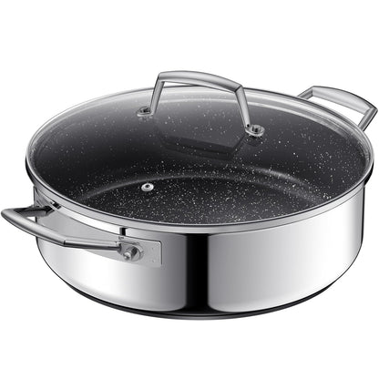 BEZIA Schmorpfanne 28 cm Edelstahl mit Deckel, 5,2 L, Induktion mit hohem Rand