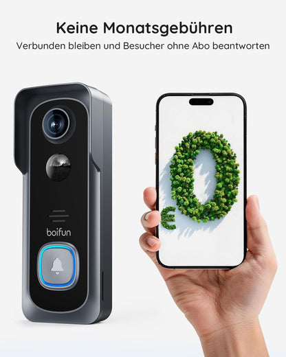 BOIFUN WLAN Video Türklingel mit Kamera 2K, Nachtsicht und Chime, J1