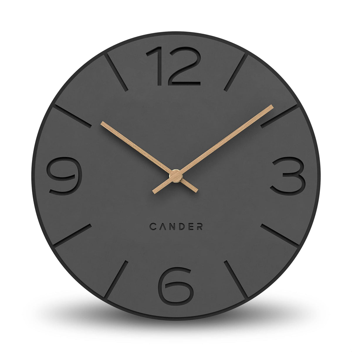 Cander Berlin Wanduhr MNU 2630 Y lautlos MDF anthrazit 30 cm, rund, analog, Zeiger aus Holz