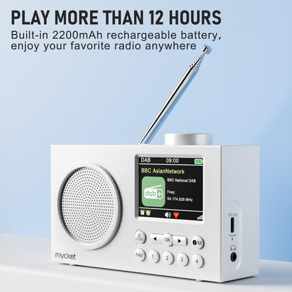 Mycket Tragbares DAB+/UKW Radio mit Bluetooth 5.0 und Farbdisplay