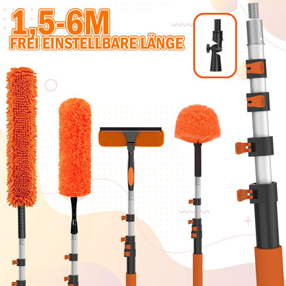LAANPOLE Teleskop-Staubwedel Set 6 m waschbar mit Fensterabzieher