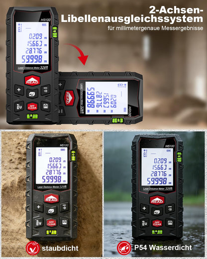 Charcity HS100 Laserentfernungsmesser 100 m, IP54, Dual-Level