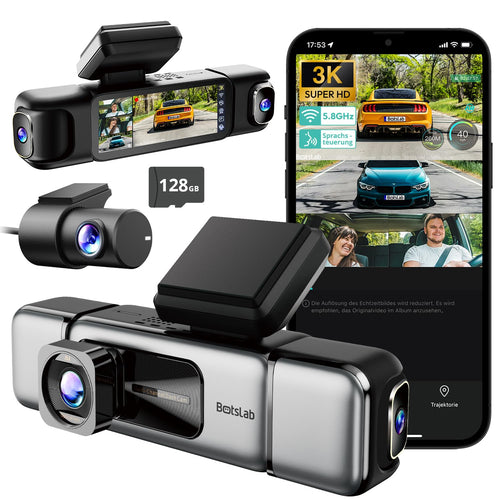 BOTSLAB 4 Kanal Dashcam Autokamera - 3K+3FHD, GPS WiFi. Schwarze Dashcam für Fahrtaufnahmen 3K+3FHD plus GPS/WiFi.