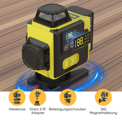 NUMNER Kreuzlinienlaser 4x360° Grün Selbstnivellierend mit Stativ