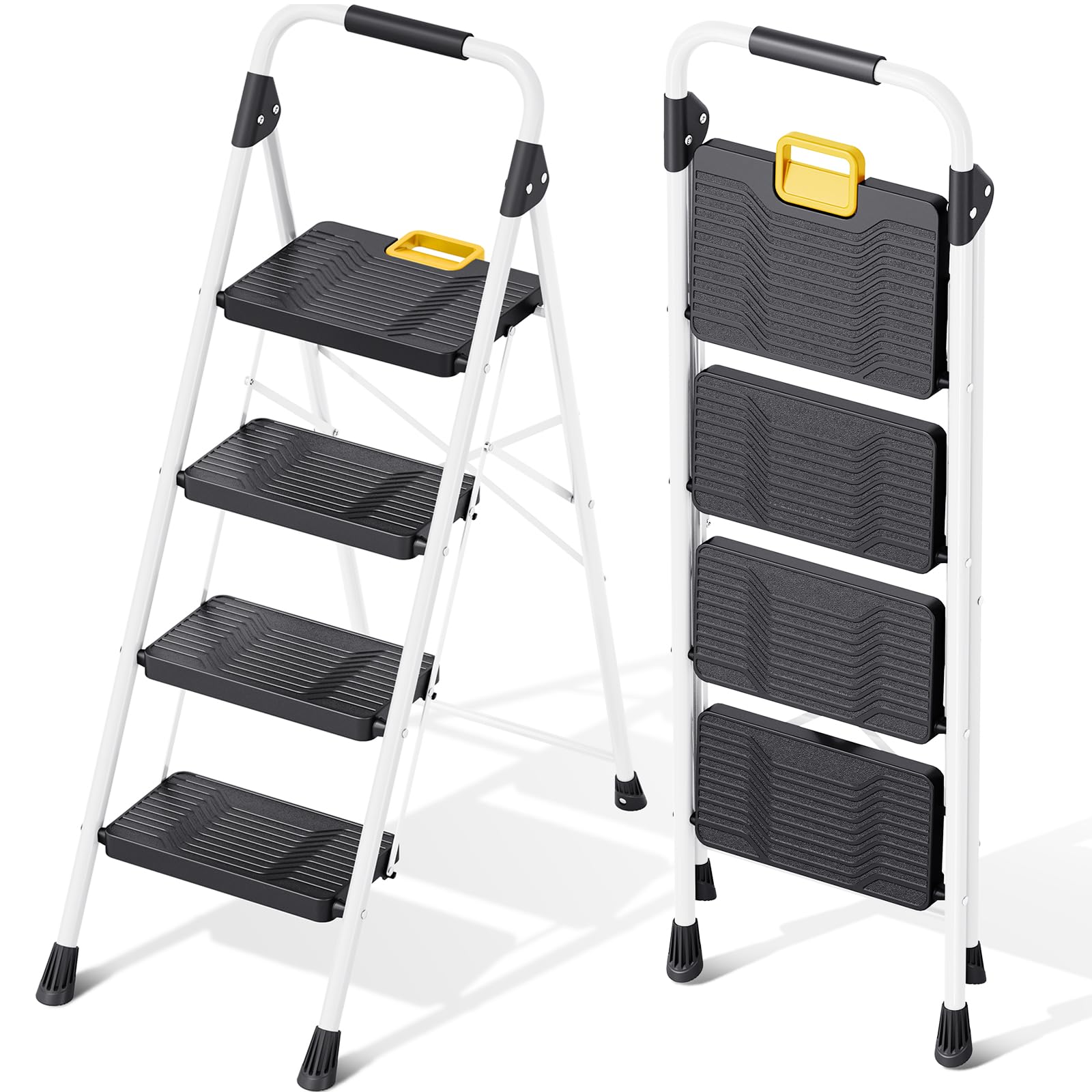KINGRACK Trittleiter 4 Stufen Klappbar - Weiss, 360 kg. Zum Erreichen hoher Regale und Arbeitsbereiche in Haushalt und Betrieb.