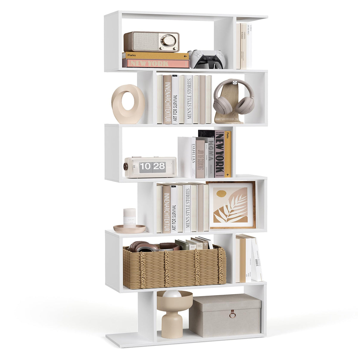 VASAGLE Bücherregal LBC61WT – Standregal Weiss 6 Ebenen. Weisses Rechteckregal mit 6 Ebenen zur Aufbewahrung von Büchern.