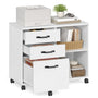 VASAGLE Rollcontainer OFC041W46 – Aktenschrank Weiss Holzmaserung. Weisser Rollcontainer mit Schubladen zur Aktenablage.