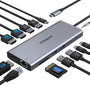 Universal Triple Display 14-in-1 USB C Docking Station 4K, rechteckig und schwarz, erweitert Laptop-Konnektivität.