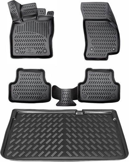 ELMASLINE 3D Gummimatten & Kofferraumwanne Set Ateca Oberer Ladeboden: Schwarz, passgenau. Schützt Fahrzeug vor Schmutz, Nässe.