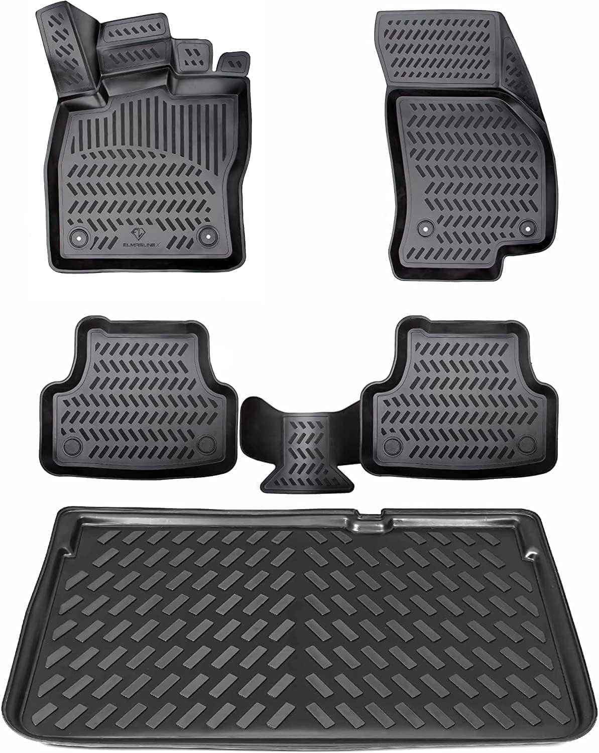 ELMASLINE Ford Puma (19-25) 3D Matten Set & Wanne – oberer Ladeboden: Schwarze, passgenaue Matten und Wanne schützen den Kofferraum.