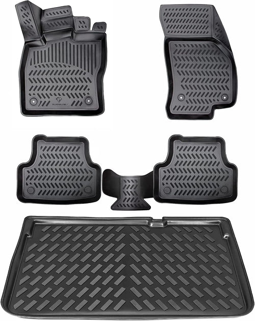 ELMASLINE 3D Gummimatten & Kofferraumwanne Set Skoda Octavia 4 NX Kombi. Schwarze, passgenaue Matten und Wanne schützen den Fahrzeuginnenraum.
