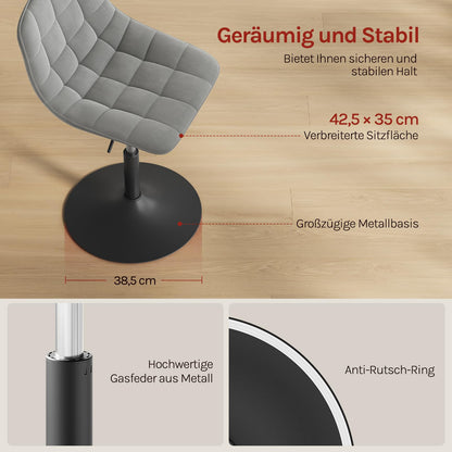 WOLTU Schminkhocker mit Rückenlehne, höhenverstellbar, Samt, Hellgrau
