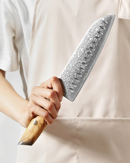 XINZUO Lan Series Santokumesser - 18.2cm Damaststahl Olivenholz