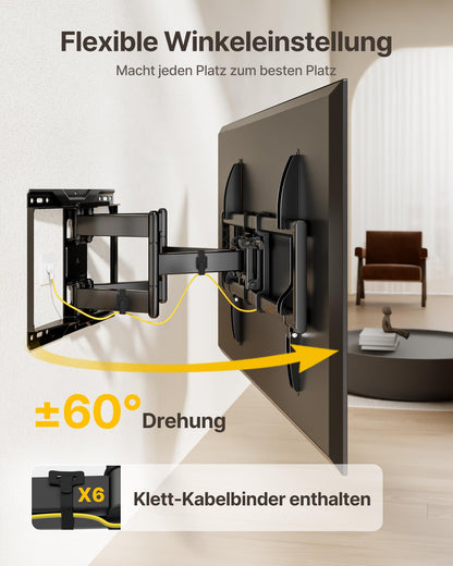 monTEK TV Wandhalterung HW1271BK schwenkbar für 37–90 Zoll bis 75 kg