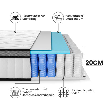 BedStory Taschenfederkern Matratze H3 Orthopädisch – 100x200cm
